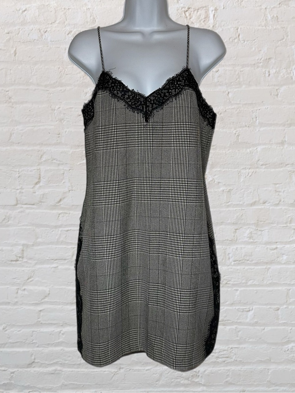 Zara Black & Grey Plaid 90s Style Mini Slip Dress in Women’s Size Small